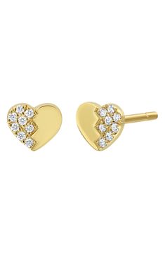 Sparkling white diamonds illuminate one side of these charming heart-shaped stud earrings that are handcrafted from 18-karat gold. Post back Total diamond weight: 0.05ct. Color: G Clarity: VS 18k gold/diamond Imported >Diamond Guide Yellow Gold Diamond Double Heart Earrings, Yellow Gold Heart Diamond Earrings With Prong Setting, Yellow Gold Heart Cut Brilliant Earrings, Formal Heart-shaped Yellow Gold Diamond Earrings, Valentine's Day Yellow Gold Heart Earrings With Brilliant Cut, Fine Jewelry Double Heart Earrings With Diamond Accents, Yellow Gold Diamond Heart Earrings, Yellow Gold Diamond Heart Earrings For Anniversary, Yellow Gold Diamond Heart Cut Earrings