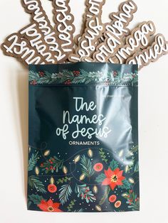 the name of jesus cookies are in front of a bag that says, the names of jesus