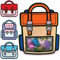 four different colored purses with handles and straps