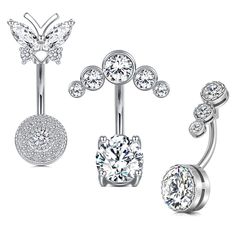 PRICES MAY VARY. [Package]: Total 3pcs silver belly button rings, includ diamond belly button ring and reverse belly button ring, give more choices for you to meet different daily outfits. Come with a black velvet pouch. [Safe Material]: Belly rings made of 316L surgical stainless steel, high polished smooth surface, comfortable for long time wear. [Size]: The belly piercing standard bar thickness: 14G=1.6mm, wearable bar length of the belly button rings is 3/8"(10mm), common belly ring size, su Internally Threaded Metal Belly Rings, Metal Internally Threaded Belly Rings, Dangle Metal Belly Rings, Internally Threaded Dangle Belly Rings, Adjustable Silver Belly Rings, Elegant Nickel-free Belly Rings, Silver Sterling Silver Belly Rings, Eye Flower, Belly Piercing Jewelry