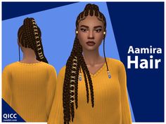 an animated image of a woman with braids on her head and wearing a yellow sweater