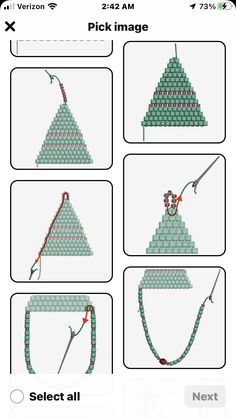 the instructions for how to make an origami triangle with beads and threads