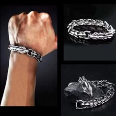 * Brand New! * Unisex Bracelet Fits Up To 7.5” Around Wrist * Antique Silver Color * Gorgeous Dragon Design * Smoke Free Environment Dragon Bracelet Jewelry, Casual Durable Silver Jewelry, Stainless Steel Cross Pendant, Conch Pearl, Skull Pendant Necklace, Dragon Bracelet, Arrowhead Necklace, Turquoise Bracelet Cuff, White Gold Necklaces