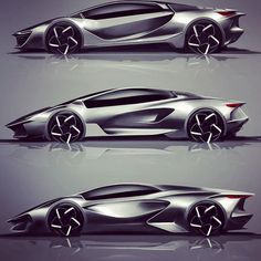 three different views of a futuristic car