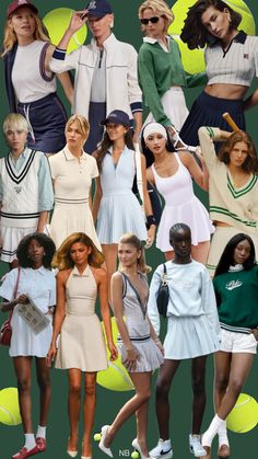 a collage of tennis players in different outfits and shoes, all with their hands on their hipss