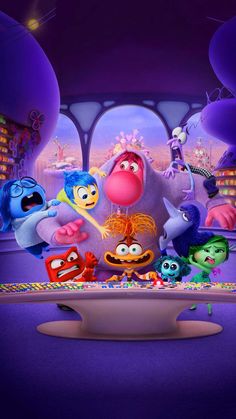 an animated movie scene with many characters