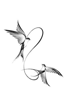 two birds flying next to each other on a white background with the word love written in it