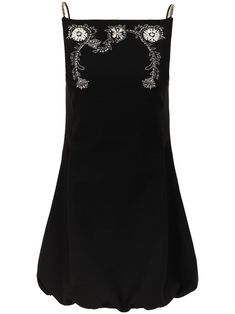 black wool blend floral embroidery square neck sleeveless straight hem thigh-length Embroidery Square, Embroidered Wool, Versace Outfit, City Dress, Dolce E Gabbana, Paco Rabanne, Strap Design, Lace Maxi Dress, Lady Dior