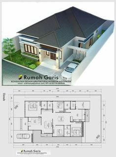 two story house plan with 3 bedroom and 2 bathrooms in the front, an open floor plan