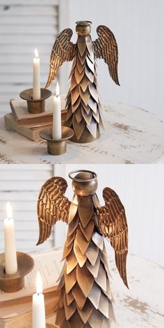 an angel candle holder made out of paper