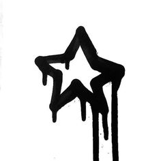 a black and white drawing of a star with dripping paint on it's side