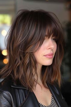 63 Best Medium-Length Hair with Bangs for 2024 Lucy Hale Short Hair Bangs, Mid Length Bangs Haircut, Balayage Hair With Bangs Mid Length, Long Bob With Face Framing Bangs, Dark Brown Hair Bangs Mid Length, Dark Medium Length Hair With Bangs, Long Swept Bangs, Shag Haircut Glasses, Brunette Bangs Highlights