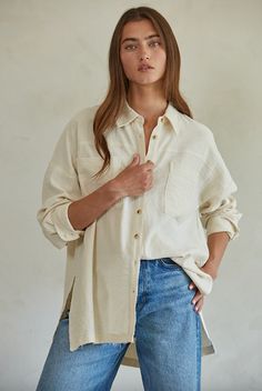 SLOW DOWN summer in the freya button up top. Crafted from a cotton linen blend, this top is soft and sophisticated featuring long sleeves, a collared neckline and chest pockets. FINAL SALE NO RETURNS By Together 45% Linen, 55% Cotton Linen button up shirt Wash cold separately, hang to dry Cream Button-up Shirt With Pockets, Beige Button-up Shirt For Casual Gatherings, Cream Button-up Top With Pockets, Relaxed Button-up Blouse With Pockets, Cream Cotton Button-up Blouse, Everyday Relaxed Collared Blouse, Beige Spread Collar Top For Everyday, Everyday Beige Spread Collar Tops, Cream Long Sleeve Everyday Shirt