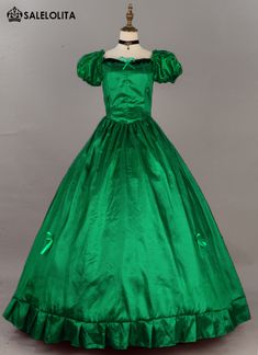 Christmas Victorian Dress Women Simple Princess Victorian Ball Gown Old West Theater Costume     Condition: Brand New   Color: Wine Red/Green/Rose Red/Purple/Blue   Material: This Victorian Christmas Dress is made of  High Quality Satins,Smooth, soft and comfortable to wear   Sleeve Length: Short Sleeve   Dresses Length:Floor-Length   Neckline:  Square Collar    Decoration: Ruffles + Lace   Style: This dress is perfect for Christmas Party,civil war,victorian,medieval,regency,renai Satin Ball Gown Dress For Costume, Satin Gown For Costume Party, Princess Style Christmas Formal Dress, Princess Ball Gown Evening Dress, Elegant Green Dress For Fancy Occasions, Green Satin Full Length Dress, Elegant Green Gown For Costume Party, Elegant Green Gown For Fancy Dress, Floor-length Satin Dress For Costume Party