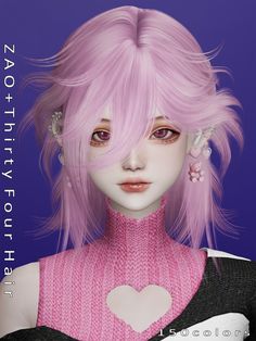 a girl with pink hair wearing a sweater and earrings