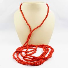 14 Karat Yellow Gold Long Necklace With 4MM Coral Beads with a Lobster Clasp. 72 Inches in length. Elegant Red Coral Necklace With Large Beads, Elegant Large Rondelle Beads, Elegant Long Necklace With Hand-strung Round Beads, Elegant Hand-strung Necklace With Round Beads, Elegant Hand-strung Round Beads Long Necklace, Elegant Rondelle Beaded Necklaces With Large Beads, Multi-strand Red Coral Necklace With Polished Beads, Traditional Single Strand Beaded Necklace For Formal Occasions, Elegant Hand-strung Long Bead Necklace