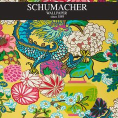 Authorized Dealer of 5010591 by Schumacher Wallpaper at Designer Wallcoverings and Fabrics Fabric Art Collage, Dragon Fabric, Schumacher Chiang Mai Dragon, Chiang Mai Dragon, Collage Pattern, Asian Wallpaper, Dragon Wallpaper, Schumacher Wallpaper, Chinoiserie Motifs