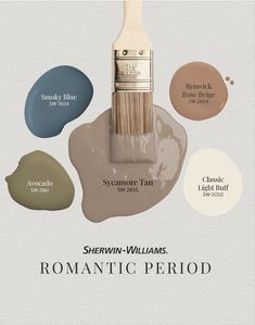 a paintbrush with different colors on it and the words, sherylin - williams romantic period