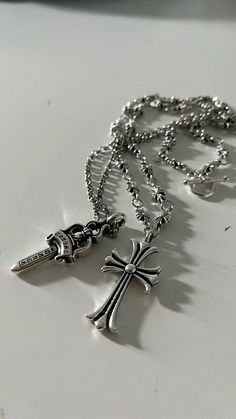 #chrome #jewelry #necklace #pendant Chrome Jewelry, Hellboy Tattoo, Chrome Hearts Jewelry, Grunge Fits, Dope Jewelry Accessories, Goth Accessories, Mens Silver Jewelry, Bling Acrylic Nails, Dope Jewelry