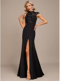 A-Line V-neck Tea-Length Chiffon Evening Dress With Ruffle (017271450) - JJ's House Evening Dresses Elegant Couture Candy, High Neck Mother Of Bride Dress, Long Lace Dress Formal, High Neck Formal Dress Long, Black High Neck Bridesmaid Dress, Black Evening Gown Classy, Formal Gala Dresses Classy, Fall Black Tie Wedding Guest Dress, Black Evening Dress Classy