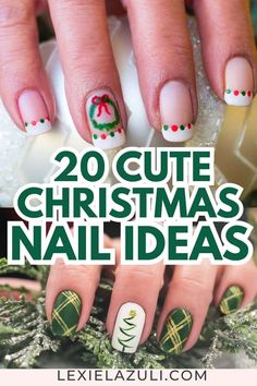 Semi Christmas Nails, Nail Art For Holidays, Gel Nails For Christmas Simple, Holiday Nail Ideas Simple, Christmas Fingernails Simple, Short Simple Christmas Nail Designs, Holiday Nail Designs Winter Simple, Christmas Fingernail Ideas, Fun Christmas Nail Designs