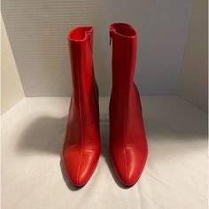 Nine West Red Boots With 8-1/2” Zipper Closure - 4” Heel - Nwot - Man Made Upper Textile Lining - 8m - Boots Have Side Seam And Zipper Is On The Inside. Smoke/Pet Free Home. Red Boots With Zipper Closure For Fall, Red Ankle Boots With Zipper Closure, Red Synthetic Ankle Boots, Red Leather Boots With Zipper Closure, Red High-top Synthetic Boots, Red Party Boots With Zipper Closure, Pointed Toe Red Faux Leather Boots, Red Pointed Toe Faux Leather Boots, Leather High Heel Boots