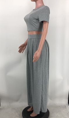 Solid Short Sleeve Crop Tops Wide Leg Pants Suit Wide Leg Pants Suit, Wide Leg Pant Suit, Pants Suit, Short Sleeve Cropped Top, Two Piece Sets, Leg Pants, Wide Leg Pants, Wide Leg, Two Piece