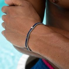 ⭐High-Quality Materials » Made from robust stainless steel, this men's silver bracelet guarantees durability and resilience. The combination of shiny silver beads and bright blue beads adds an elegant touch that matches any outfit. Discover the perfect accessory for the modern man: our two-row men's bracelet combines elegance and masculine charm. Our silver bracelet is not just a piece of jewelry, but an expression of style. ⭐Adjustable Fit » With a length of 18 cm and an additional 5 cm extensi Masculine Jewelry, Surfer Jewelry, Stainless Steel Bracelet Men, Mens Bracelet Silver, Bracelet Blue, Men's Bracelet, Paper Jewelry, Mens Beaded Bracelets, Layered Bracelets