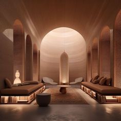 an indoor spa room with multiple seating areas