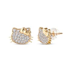 They'll just love the sparkly look of these adorable Hello Kitty stud earrings. 14K yellow gold Each earring features a Hello Kitty silhouette embellished with cubic zirconia stones and a gold bow accent Friction backs Hello Kitty Silhouette, Hello Kitty Stud Earrings, Kitty Silhouette, Hello Kitty Earrings, Baby Jewelry, Earrings Studs, Birthday Wishlist, Initial Jewelry, Girly Jewelry