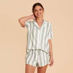 Say hello to the trendiest pajama set on the block. Prepare to see these resort-chic stripes everywhere. White Dresses For Sale, Bridesmaid Get Ready Outfit, Bridesmaid Pjs, Bridesmaid Pajama Set, Tuxedo Women, Resort Chic, Birdy Grey, Bridesmaid Pyjamas, Bridesmaid Getting Ready