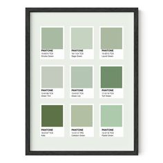 a black framed poster with green paint swatches