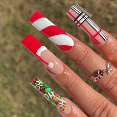 Plaid Christmas Nails, Nail Designs Christmas, Holloween Nails, Tips Nails, Square Nail, Square Nail Designs, Simple Acrylic Nails, Dope Nail Designs