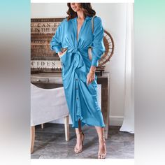 Fabric Type: 97% Polyester,3% Elastane Care Instructions: Machine Wash Closure Type: Button Ruched Shirt Dress, Ruched Shirt, Care Instructions, Colorful Dresses, Color Blue, Shirt Dress, Maxi Dress, Womens Dresses, Fabric