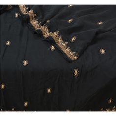 Bollywood Style Black Embellished Dupatta, Embellished Black Bollywood Dupatta, Black Embellished Bollywood Dupatta, Black Embellished Dupatta With Traditional Drape, Festive Black Embellished Dupatta, Black Silk Fabric With Resham Embroidery, Black Silk Embroidered Fabric For Wedding, Elegant Black Embroidered Saree Fabric, Elegant Black Embroidered Fabric For Festive Season