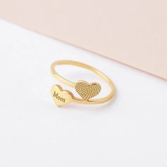 Double Heart Fingerprint Ring, Custom Fingerprint Ring, Personalized Fingerprint Jewelry, Memorial Gift, Memorial Thumbprint Ring - Etsy Vietnam Fingerprint Jewelry Memorial, Gemstone Necklace Diy, Heart Fingerprint, Appreciation Gifts Diy, Staff Appreciation Gifts, Small Thank You Gift, Fingerprint Ring, Diy Wedding Planning, Volunteer Gifts