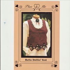 an old fashioned vest with ruffles and bows on the collar is featured in this card