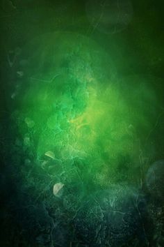 an abstract painting with green and blue colors