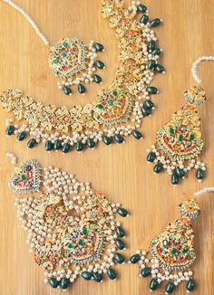 Nauratan Bridal set Earrings  Tika Necklace  Jhumer Set Earrings, Pakistani Jewelry, Color Stone, Maroon Color, Bridal Set, Multi Stone, Bridal Sets, Hyderabad, Elegant Fashion