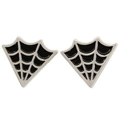 This incredibly cute set of two enamel pins is designed to fit on collar points. Soft enamel, made with silver colored metal and black fill. The artist's signature (Ectogasm) is stamped on the back. This unique accessory adds a hint of spooky style to any outfit. Features a pair of spiderwebs shaped to fit collar points. Each pin measures approx. 1" x 1.16". Felted Wool Acorns, Patch Sticker, Goth Horror, Spooky Style, Punk Accessories, Jewelry Halloween, Resin Bracelet, Accessory Jewelry, Resin Ring