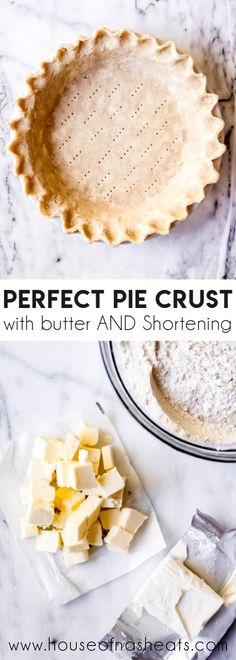 pie crust with butter and shortening on the side, next to a pie pan