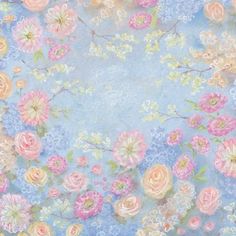 a painting of flowers on a blue background