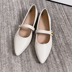 Lasaky - Stylish and Comfortable Pointed-Toe Slip-On Loafers with Buckle Detail White High Heels, Ankle Strap Flats, Pu Heels, Motorcycle Boots, Heeled Loafers, Bridal Shoes, Beige Color, Platform Sandals, Wedding Shoes