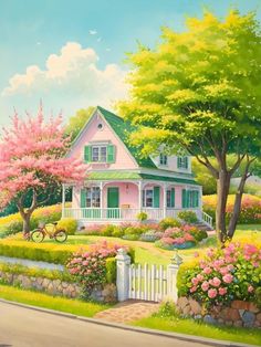 Paintings Victorian, Arts Picture, Life In Paradise, Urban Painting, Fantasy Town, Cartoon House, Pink Cottage, Sims 4 House Design, Coffee Illustration