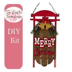 Merry Christmas Sled Door Hanger, Farmhouse Sled, Unfinished DIY Wood Kit - RusticFarmhouseDecor Wood Sled Diy Projects, Dollar Tree Wooden Sleds, Craft Stick Sled Ornament, Sled Picture Ornament, Wood Sled Diy Christmas Signs, Christmas Sled, Glue Painting, Home Wood, Wood Stain