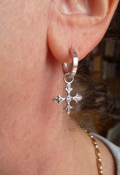 Sterling Silver Diamond Cross Fleury Earring Charms - LooptyHoops Silver Single Cross Earring, Silver Single Earring With Cross Pendant, Single Cross-shaped Silver Earring, Cross With Flowers, Oliver Smith, Medieval Period, Earring Charms, Diamond Cross, Silver Hoops