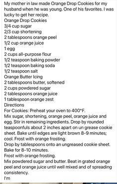 the recipe for orange drop cookies is shown