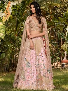 Pink Raw Silk Floral and Peacock Motifs Embroidered Lehenga Choli Asopalav Lehenga, Peacock Lehenga, Peacock Motifs, Raw Silk Lehenga, Mehendi Outfits, Lehenga Online, Choli Designs, Lehenga Choli Online