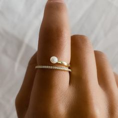 Pearl Statement Ring, Pearl Ring Designs Unique, Rings With Pearls, Small Pearl Ring, Pearl Ring Simple, Pearl Ring Gold, Dainty Silver Ring, White Pearl Ring, Silver Pearl Ring