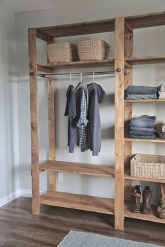 an instagram page with clothes hanging on shelves and baskets in the bottom right hand corner